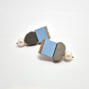 Boucles d'oreilles Perles Bleu Ciel + Gris Métallisé