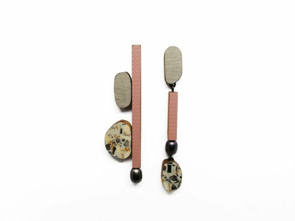 Boucles d'oreilles Perles Vieux Rose + Gris Métallisé + Terrazzo