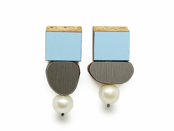 Boucles d'oreilles Perles Bleu Ciel + Gris Métallisé