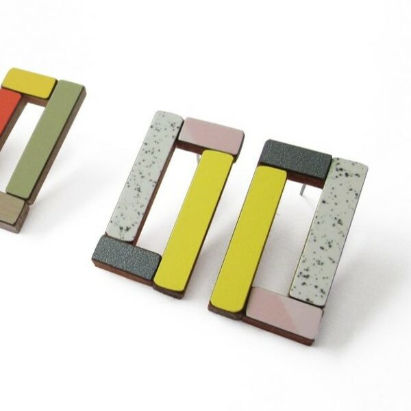 Boucles d'oreilles Rectangles gris-jaune-rose