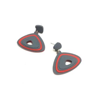 Boucles d'oreilles Triangle - Gris et rouge
