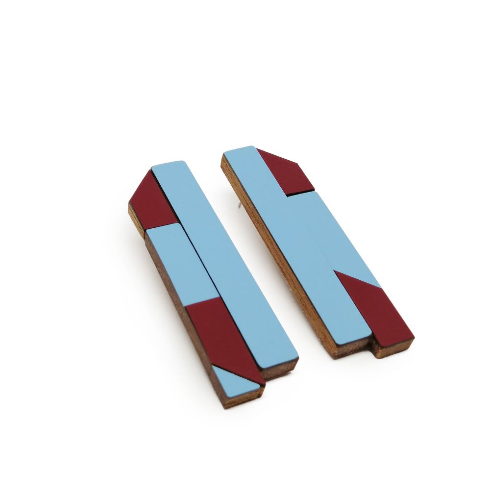 Boucles d'oreilles Bleu & brique