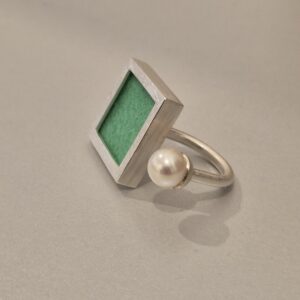 Bague double Carré + Perle