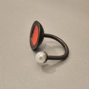 Bague double Voilà noire + Perle