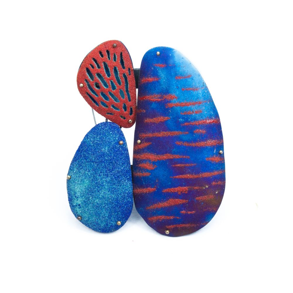 Broche Trois Galets - bleu & rouge
